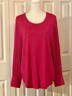 Elegant Cuffed Long-Sleeve Scoop Neck Top - Pink, NWOT